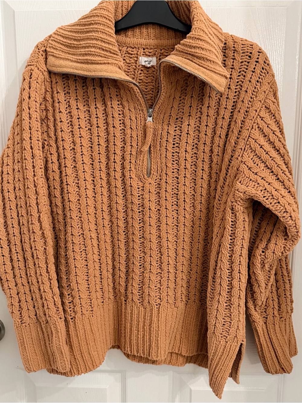 aerie Textured Sherpa Sweater in Camel Brown